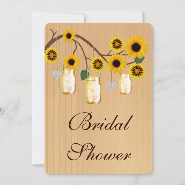 Rustic Yellow Mason Jars Bridal Shower Invitation (Front)