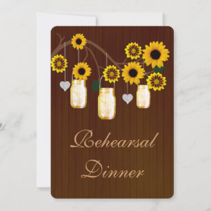 Rustic Yellow Mason Jars Rehearsal Dinner Invite