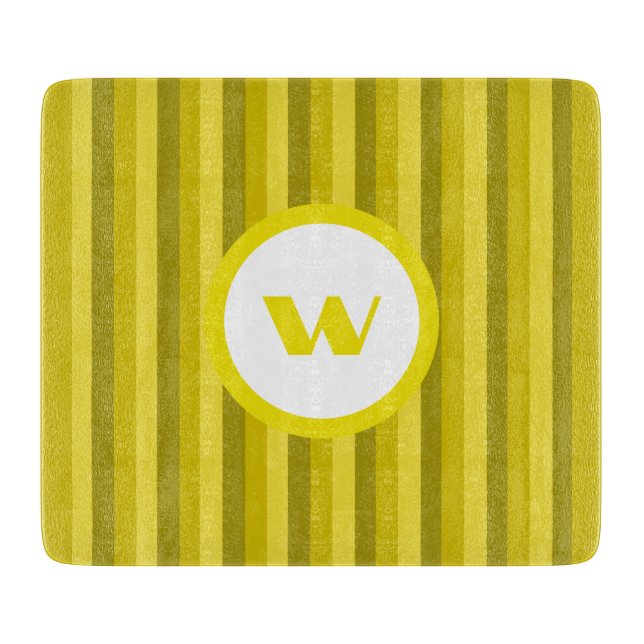 Rustic Yellow Monogram & Stripes Cutting Board (Front)