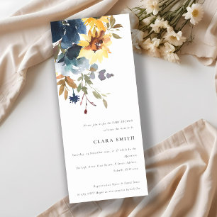 Rustic Yellow Navy Sunflower Floral Baby Shower Invitation