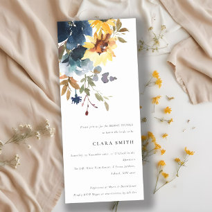 Rustic Yellow Navy Sunflower Floral Bridal Shower Invitation