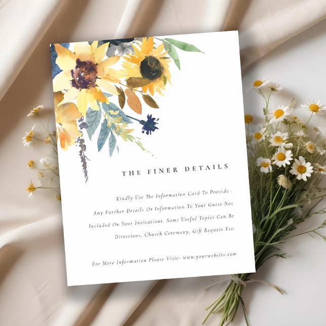 Rustic Yellow Navy Sunflower Floral Wedding Detail Enclosure Card (Creator Uploaded)