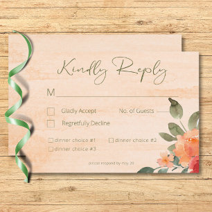 Rustic Yellow Orange & Peach Roses Wedding Dinner RSVP Card
