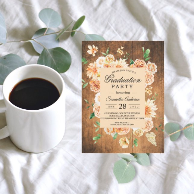 Rustic Yellow & Peach Floral Graduation Invitation (Creator Uploaded)