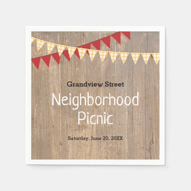Rustic Yellow Plaid Neighbourhood Picnic Napkin (Front)