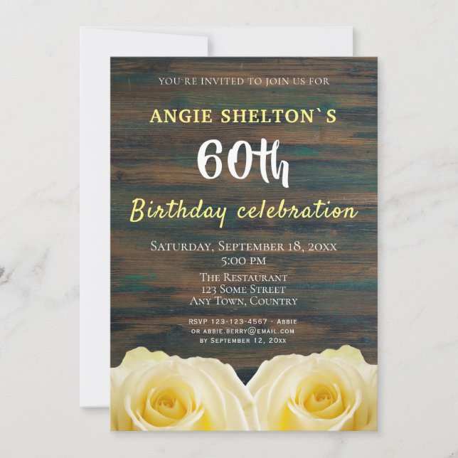 Rustic Yellow Rose 60th Birthday Floral Party Invitation (Front)
