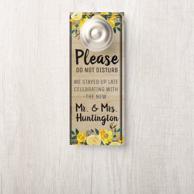 Rustic Yellow Rose Wedding Do Not Disturb Door Hanger (On Knob)