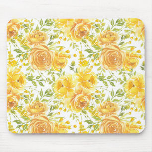 Rustic Yellow Roses Floral Bouquet Pattern Mouse Mat