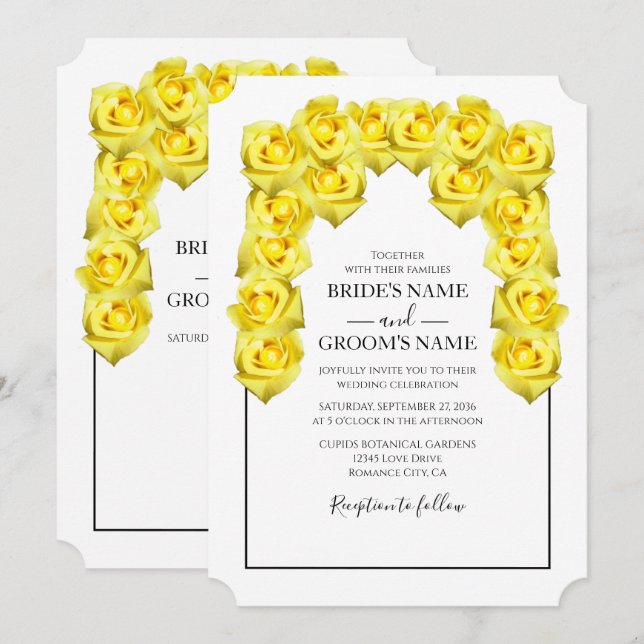 Rustic Yellow Roses Wedding Invitations (Front/Back)