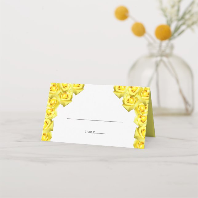 Rustic Yellow Roses Wedding Place Card (Front)
