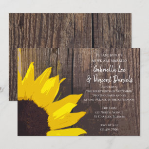 Rustic Yellow Sunflower and Barn Wood Wedding Invitation