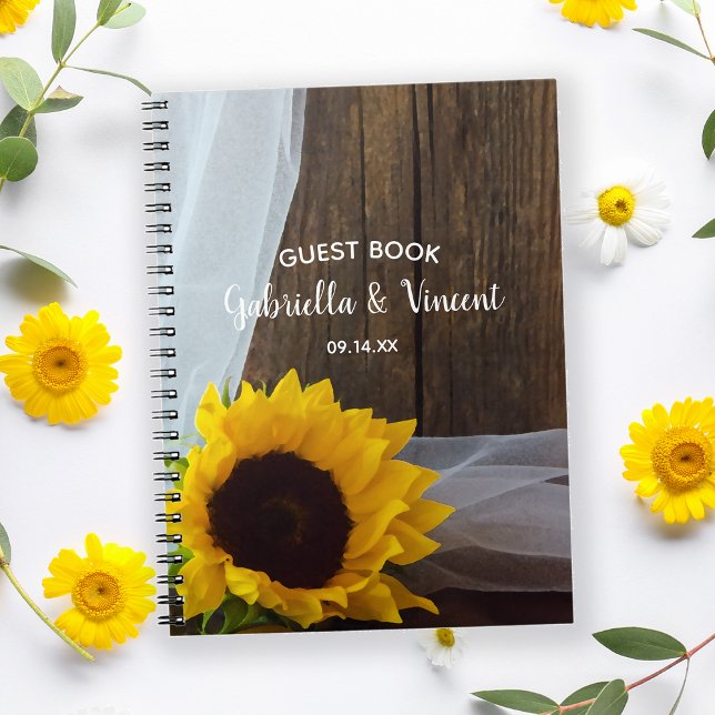 Rustic Yellow Sunflower and Barn Wood Wedding Notebook (Creator Uploaded)