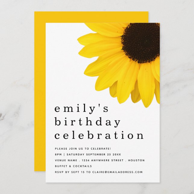 Rustic Yellow Sunflower Any Age Birthday Party Invitation (Front/Back)
