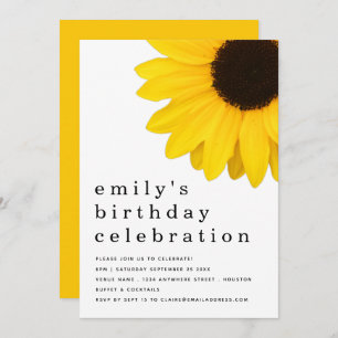 Rustic Yellow Sunflower Any Age Birthday Party Invitation