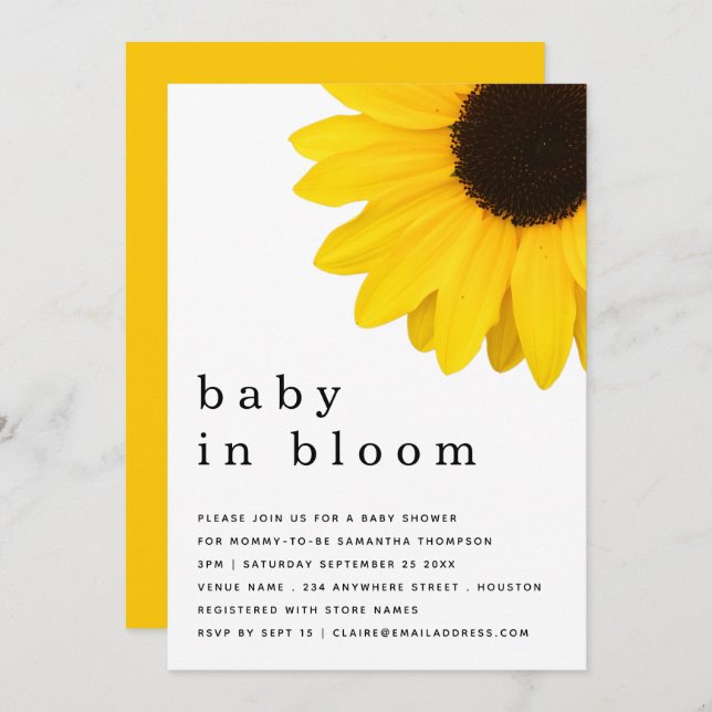 Rustic Yellow Sunflower Baby In Bloom Shower  Invitation (Front/Back)