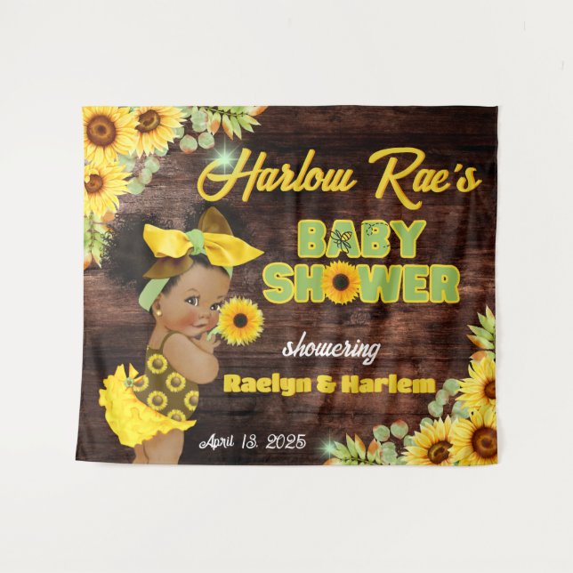 Rustic Yellow Sunflower Baby Shower Baby Girl Tapestry (Front (Horizontal))