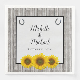 Rustic Yellow Sunflower Barn Door Wedding Napkin