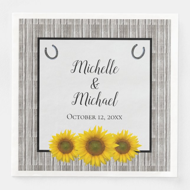 Rustic Yellow Sunflower Barn Door Wedding Napkin (Front)