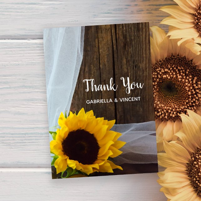 Rustic Yellow Sunflower Barn Wedding Thank You Card (Creator Uploaded)