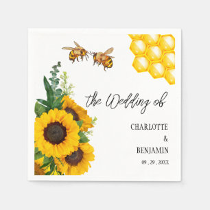 Rustic Yellow Sunflower & Bees Wedding Napkin