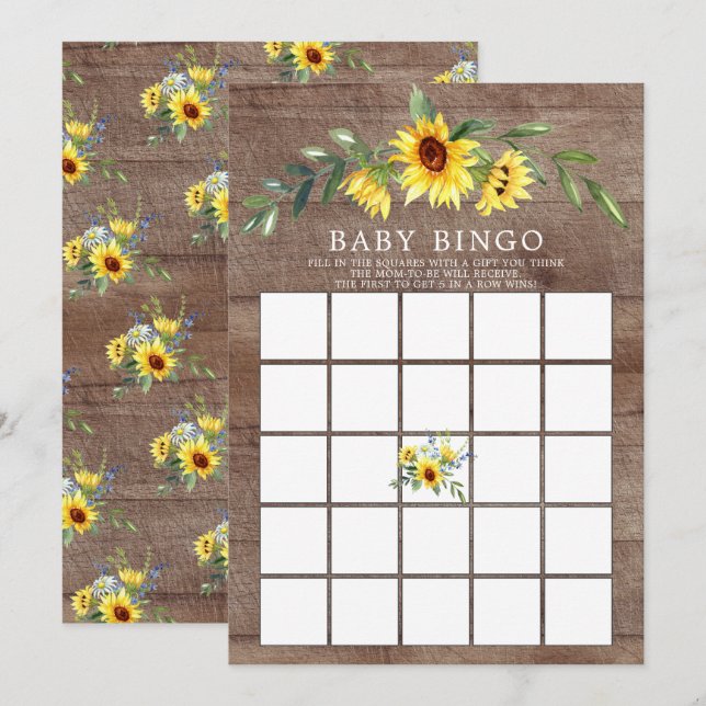 Rustic Yellow Sunflower BINGO Baby Shower Game Invitation (Front/Back)