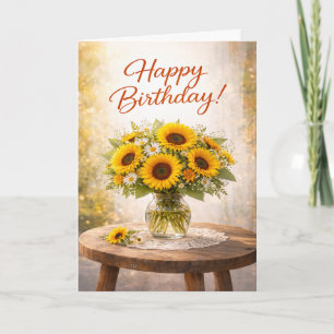 Rustic Yellow Sunflower Birthday Card