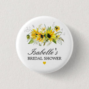 Rustic Yellow Sunflower Bridal Shower 3 Cm Round Badge