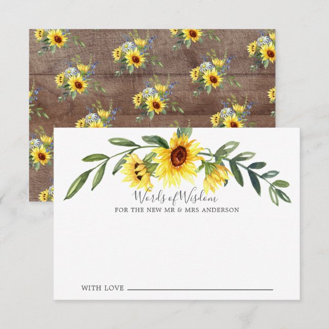 Rustic Yellow Sunflower Bride Words of Wisdom Invitation (Front/Back)