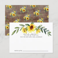 Rustic Yellow Sunflower Bride Words of Wisdom