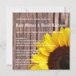 Rustic Yellow Sunflower Country Wedding Invitation