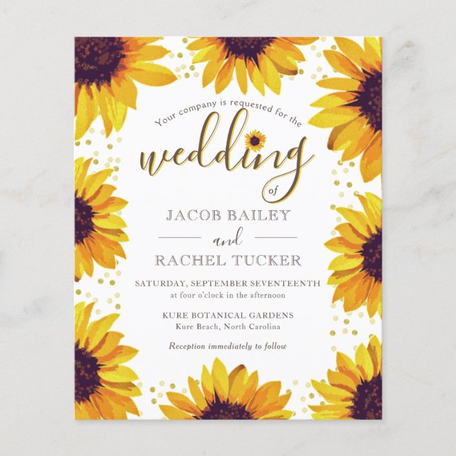 Rustic Yellow Sunflower Dots Wedding Invitation (Front)