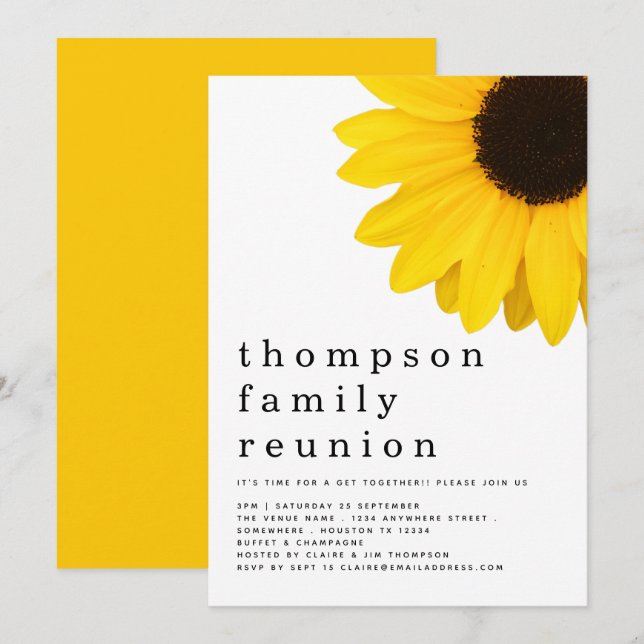 Rustic Yellow Sunflower Family Reunion Party Invitation (Front/Back)