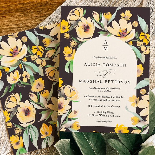 Rustic Yellow sunflower floral arch chic wedding Invitation (Creator Uploaded)