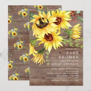 Rustic Yellow Sunflower Floral Baby Shower Invitation