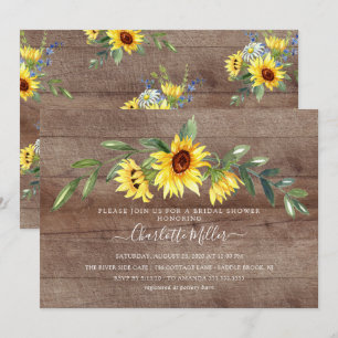 Rustic Yellow Sunflower Floral Bridal Shower Invitation
