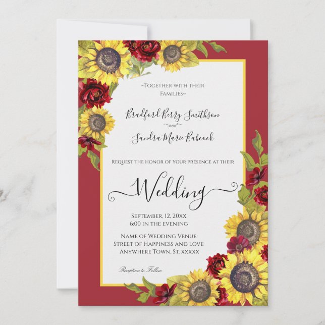 Rustic Yellow Sunflower  Floral Wedding invitation (Front)