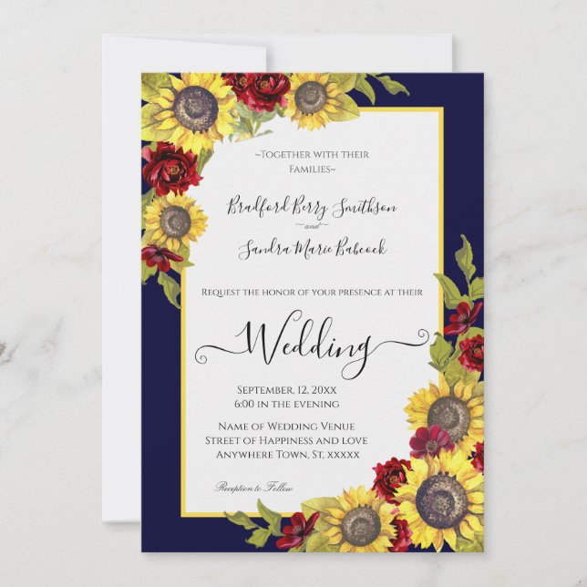 Rustic Yellow Sunflower  Floral Wedding invitation (Front)