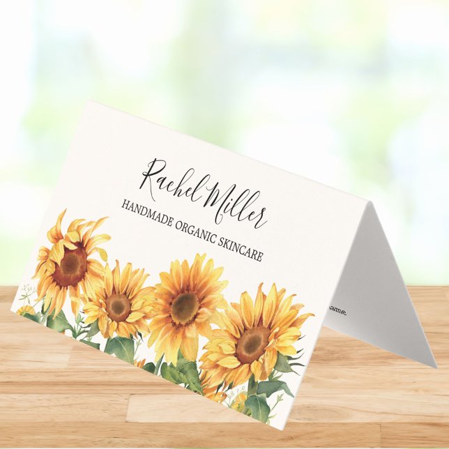 Rustic Yellow Sunflower Garden Folded Business Card (In situ)
