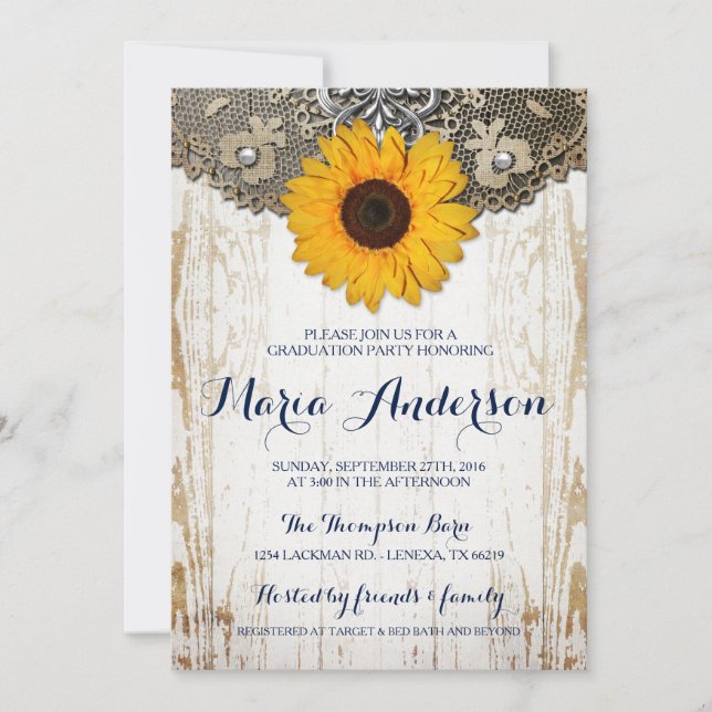 Rustic Yellow Sunflower Graduation Invitation (Front)