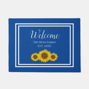 Rustic Yellow Sunflower Monogram Welcome Doormat