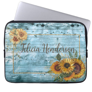Rustic Yellow Sunflower Name  Laptop Sleeve