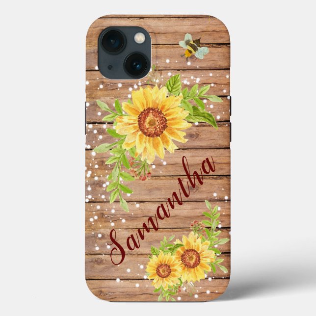 Rustic Yellow Sunflower Personalised Case-Mate iPhone Case (Back)