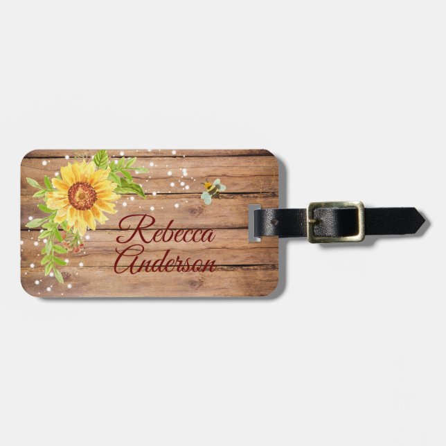 Rustic Yellow Sunflower Personalised Luggage Tag (Front Horizontal)