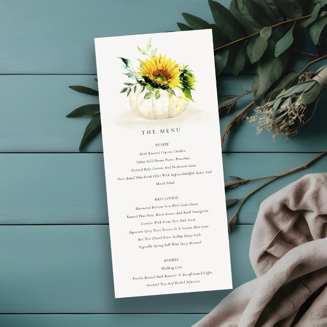 Rustic Yellow Sunflower Pumpkin Floral Wedding Menu (Creator Uploaded)