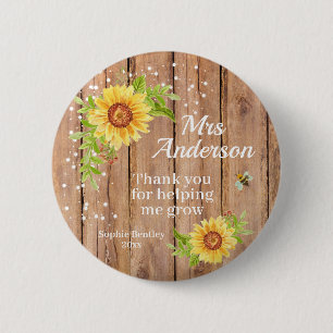 Rustic Yellow Sunflower Teacher Appreciation 6 Cm Round Badge
