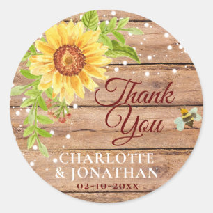 Rustic Yellow Sunflower Thank You Classic Round Sticker