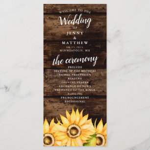 Rustic Yellow Sunflower Theme Wedding Programme
