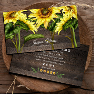 Rustic Yellow Sunflower Watercolor Wooden  Business Card
