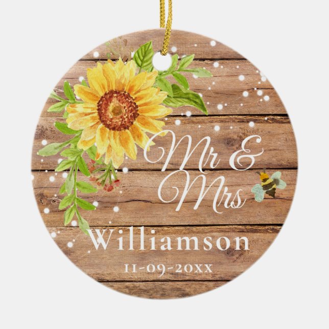 Rustic Yellow Sunflower Wedding Ceramic Tree Decoration (Front)