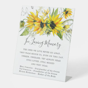 Rustic Yellow Sunflower Wedding Memorial Pedestal Sign